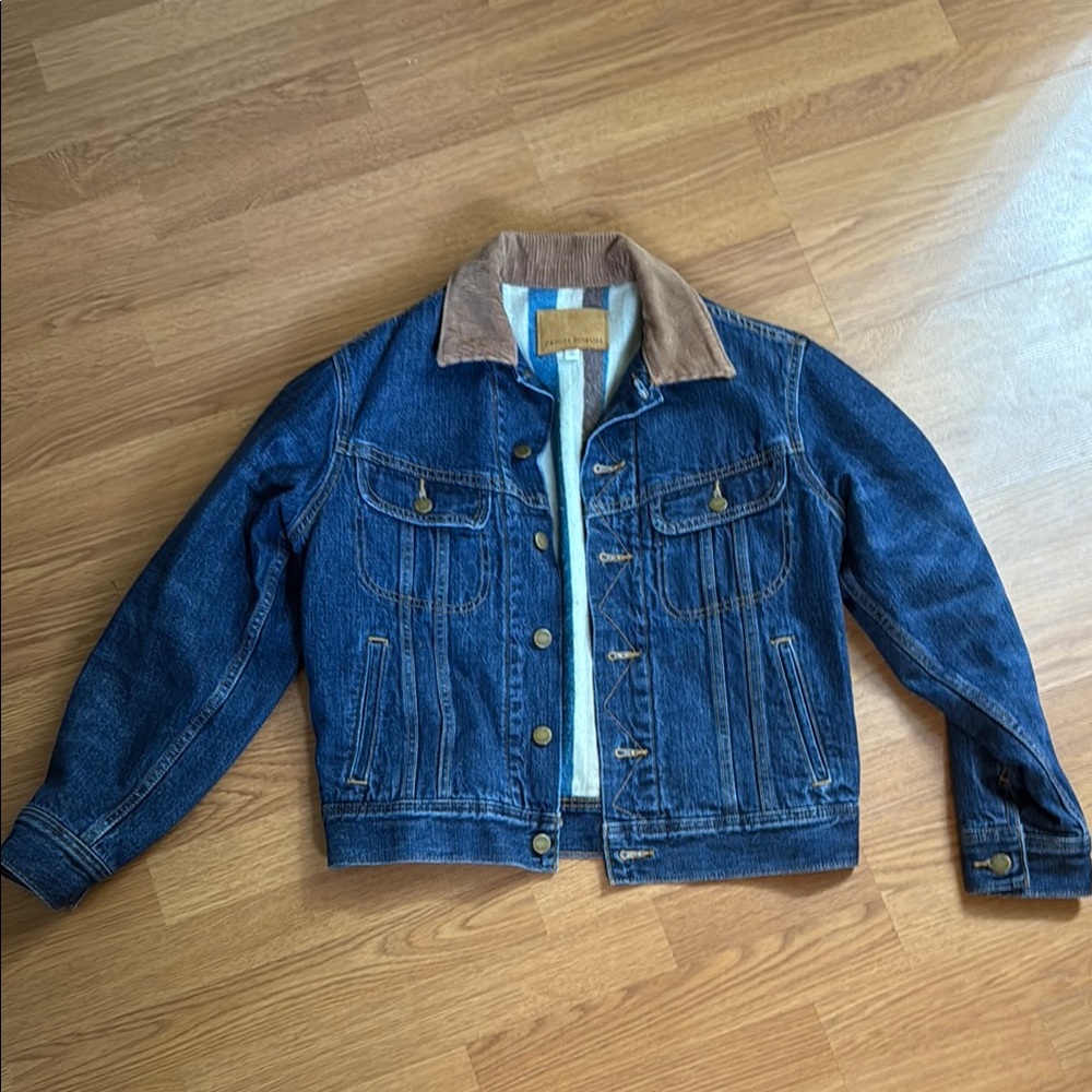 Denim Forum Blue Jean Jacket with Brown Collar